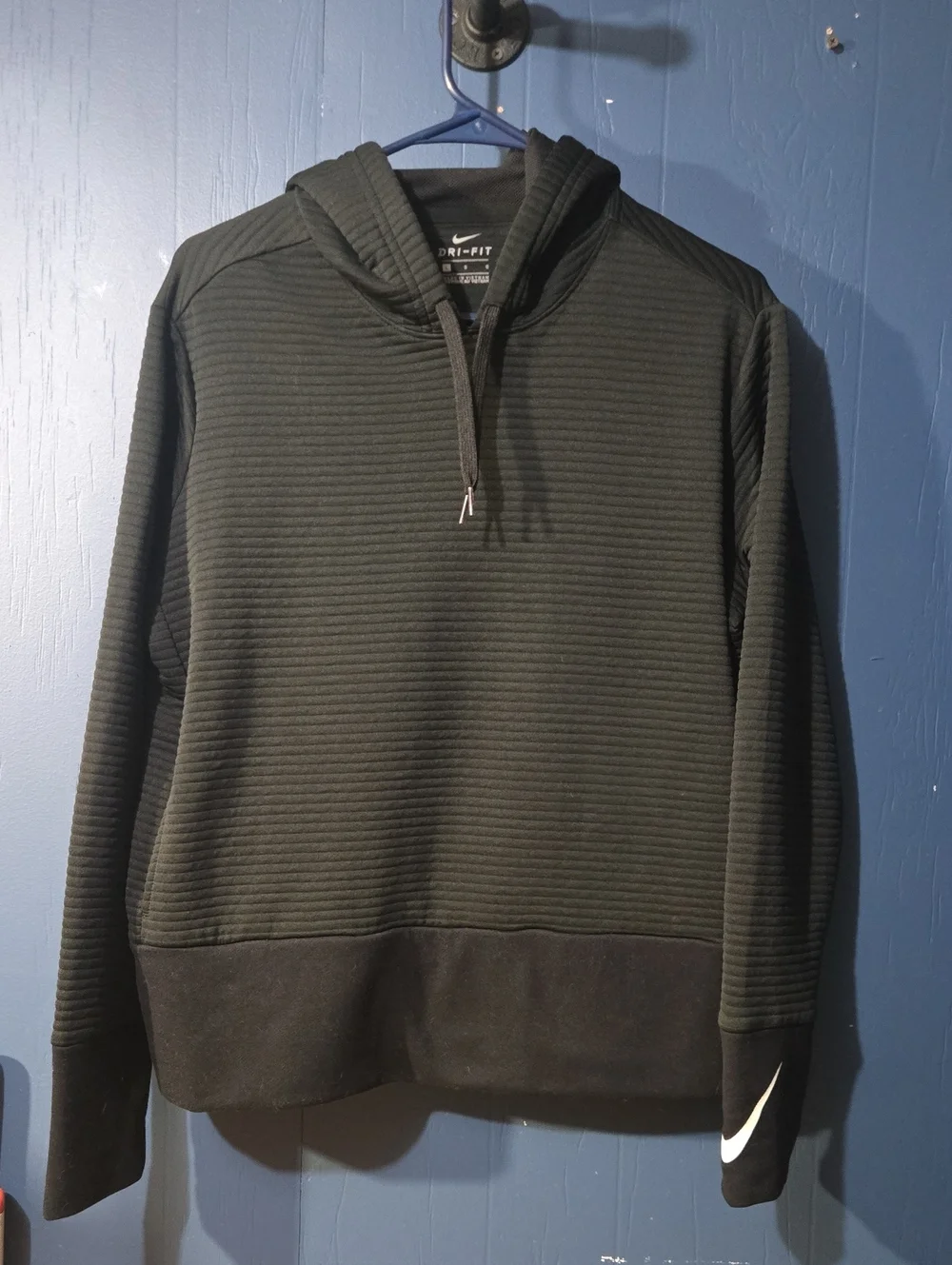Nike Women's Black Ribbed Crewneck Hoodie with White Swoosh